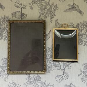 VTG Mid-Century Modern Ornate 5x7 3x4 Brass Gold Picture Frame Set 2 MCM Moody